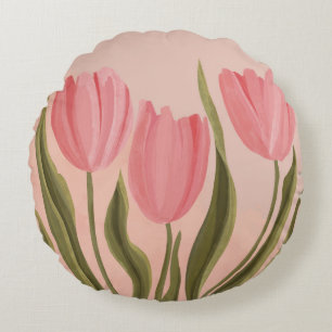 Painterly  roze tulpen rond kussen