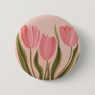 Painterly roze tulpen ronde button 5,7 cm