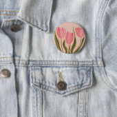 Painterly roze tulpen ronde button 5,7 cm (In situ)