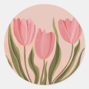Painterly  roze tulpen ronde sticker