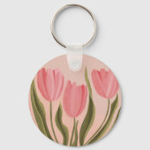 Painterly  roze tulpen sleutelhanger (Achterkant)