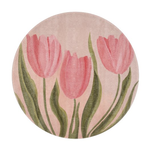 Painterly  roze tulpen snijplank (Voorkant)
