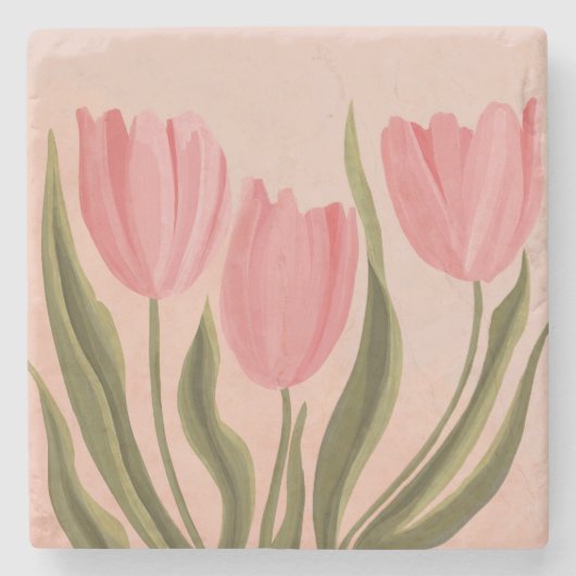 Painterly  roze tulpen stenen onderzetter (Voorkant)