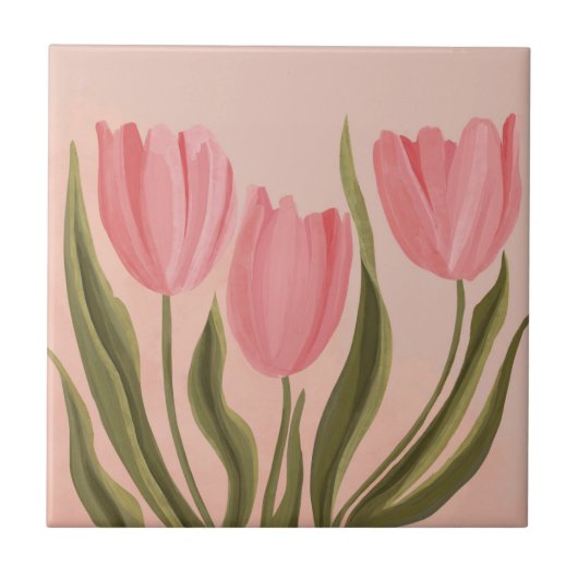 Painterly  roze tulpen tegeltje (Voorkant)