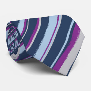 Painterly Striped Navy, Blue & Violet Two-Sided Stropdas