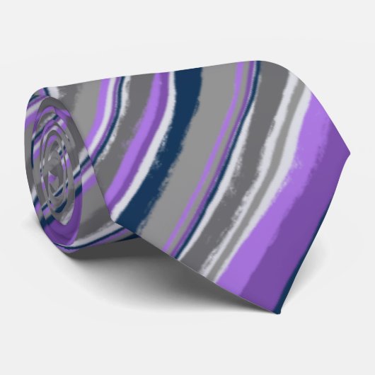 Painterly Striped Paars & Grey Two-Sided Wedding Stropdas (Opgerold)