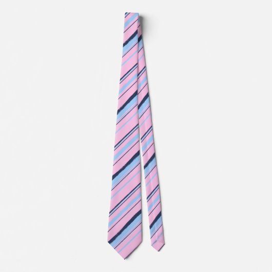 Painterly Striped Pink & Navy Two-Sided Wedding Stropdas (Voorkant)