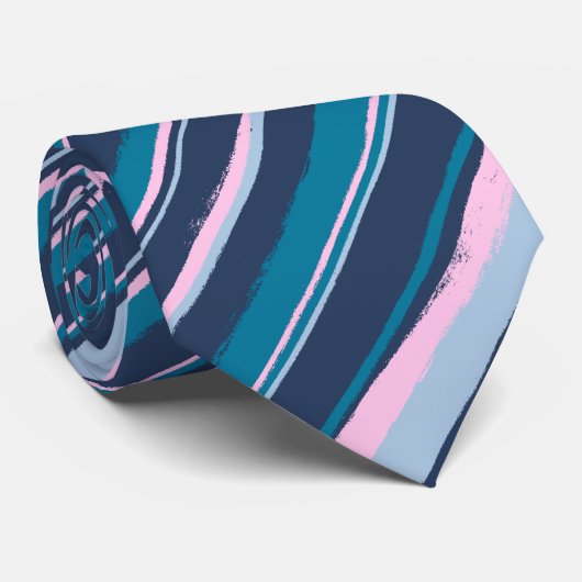 Painterly Striped roze & marine Two-Sided Stropdas (Opgerold)