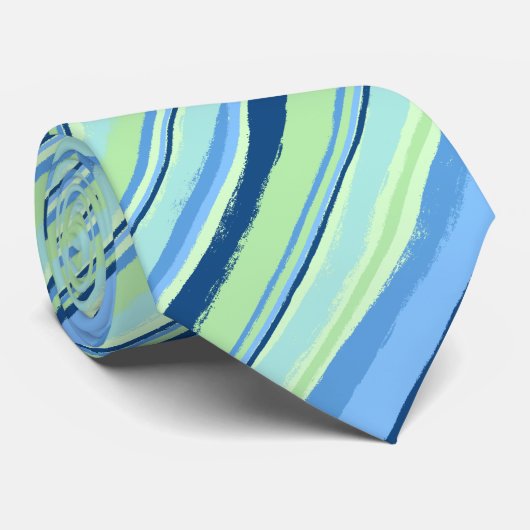 Painterly Striped Seafoam Two-Sided Wedding Stropdas (Opgerold)