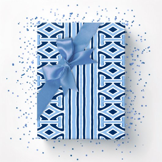 Painterly Trellis Stripe in Blue Indigo Cadeaupapier