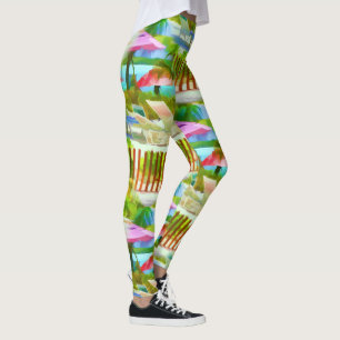 Painterly Tropical Bahama Islands Beach Patroon Leggings