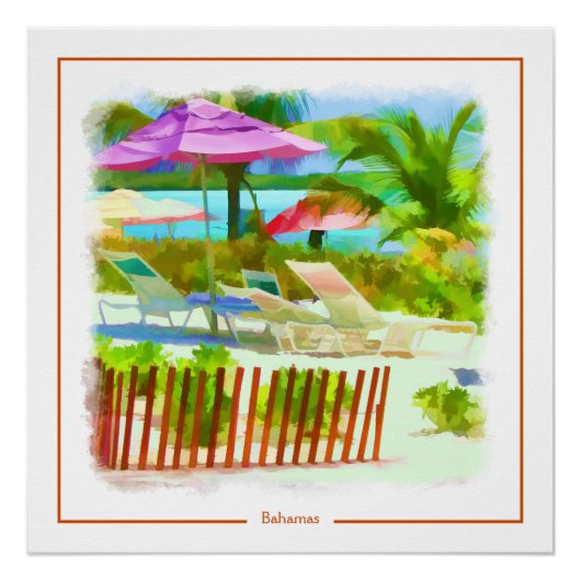 Painterly Tropical Bahama Islands Beach Scene Poster (Voorkant)