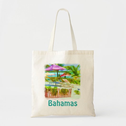 Painterly Tropical Bahama Islands Beach Scene Tote Bag (Voorkant)