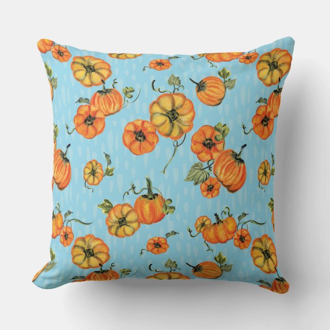Painterly Waterverf Herfst Pompoenen Sinaasappel/B Kussen (Voorkant)