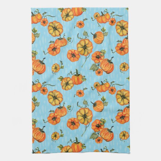 Painterly Waterverf Herfst Pompoenen Sinaasappel/B Theedoek (Verticaal)
