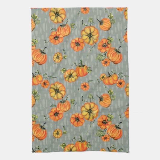Painterly Waterverf Herfst Pompoenen Sinaasappel/G Theedoek (Verticaal)