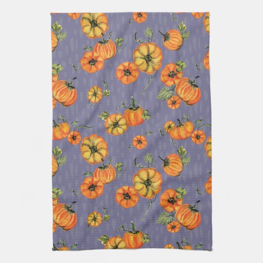 Painterly Waterverf Herfst Pompoenen Sinaasappel/P Theedoek (Verticaal)
