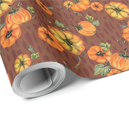 Painterly Waterverf Herfst Pompoenen Sinaasappel/R Cadeaupapier (Rol Hoek)