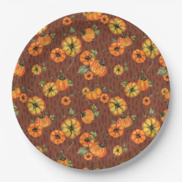 Painterly Waterverf Herfst Pompoenen Sinaasappel/R Papieren Bordje