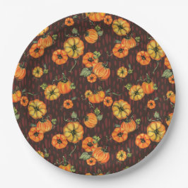 Painterly Waterverf Herfst Pompoenen Sinaasappel/Z Papieren Bordje