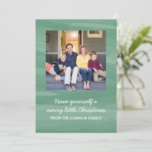 Painterly Waterverf Holiday-fotokaart | Groen Feestdagenkaart (Staand voorkant)