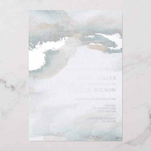 Painterly Waterverf Moody Wedding Folie Folie Uitnodiging (Voorkant)