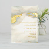 Painterly Waterverf Moody Wedding Gold Folie Uitnodiging (Staand Voorkant)