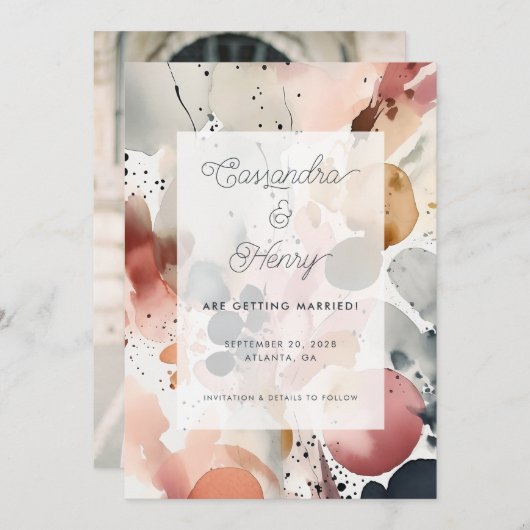 Painterly Waterverf Script Pastel bruiloft foto Save The Date (Voorkant / Achterkant)