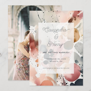 Painterly Waterverf Script Pastel bruiloft foto Save The Date