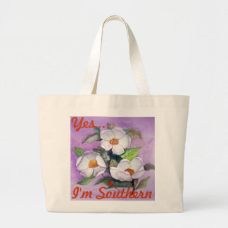 Painterly White Southern Magnolias op Lavender Grote Tote Bag