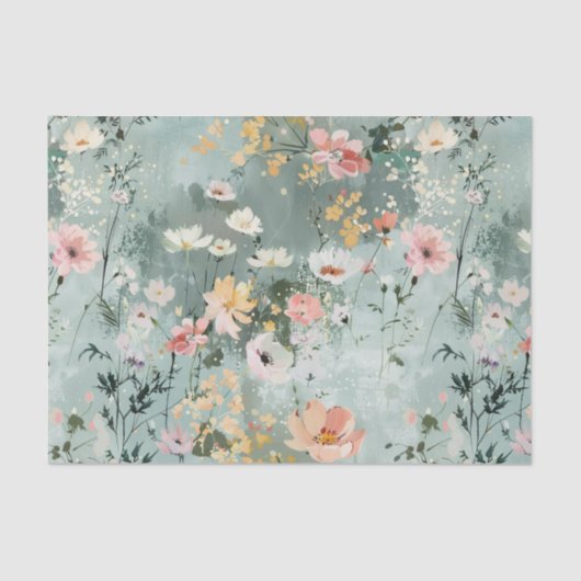Painterly Wildflowers Pattern in Soft Shades Tissuepapier (Voorkant)