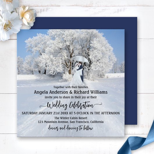 Painterly Winter Wonderland Wedding Invitation Kaart