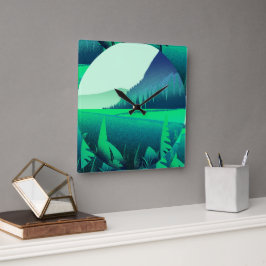 Painting art Forest Green Nature Clock Vierkante Klok