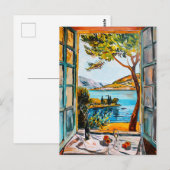 Painting breakfast on window view Mediterran sea Briefkaart (Voorkant / Achterkant)