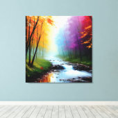 Painting in the forest with a river. canvas afdruk (Insitu (Houten vloer))