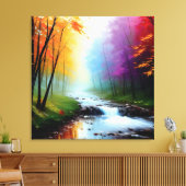 Painting in the forest with a river. canvas afdruk (Insitu (Woonkamer))
