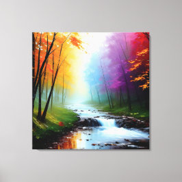 Painting in the forest with a river. canvas afdruk