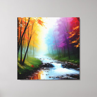 Painting in the forest with a river. canvas afdruk