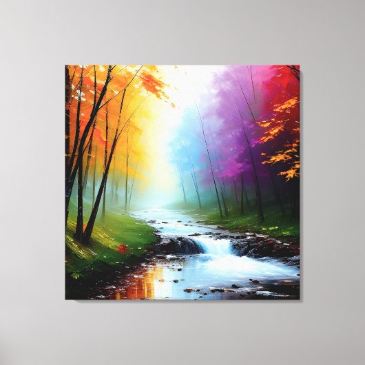 Painting in the forest with a river. canvas afdruk (Voorkant)