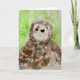 Painting of Plush Sloth on Folded Greeting Card Kaart