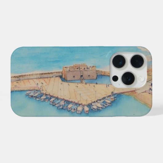 Painting style image of Paphos Castle and harbour iPhone Hoesje (Achterkant horizontaal)