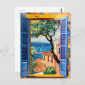 Painting Terrace View of Mediterranean sea Briefkaart (Voorkant / Achterkant)