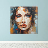 Painting woman's face print on canvas (Insitu (Houten vloer))