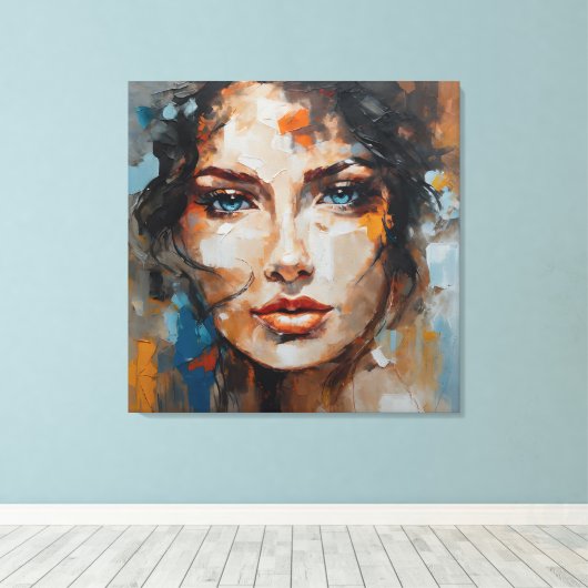 Painting woman's face print on canvas (Insitu (Houten vloer))