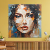 Painting woman's face print on canvas (Insitu (Woonkamer))