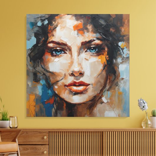 Painting woman's face print on canvas (Insitu (Woonkamer))