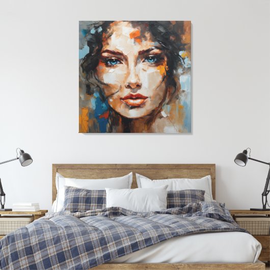 Painting woman's face print on canvas (Insitu (Slaapkamer))