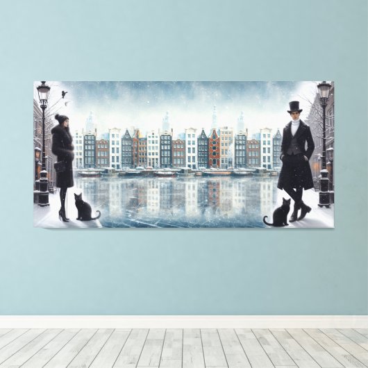Paintings from Amsterdam & modern fashion models Canvas Afdruk (Insitu (Houten vloer))