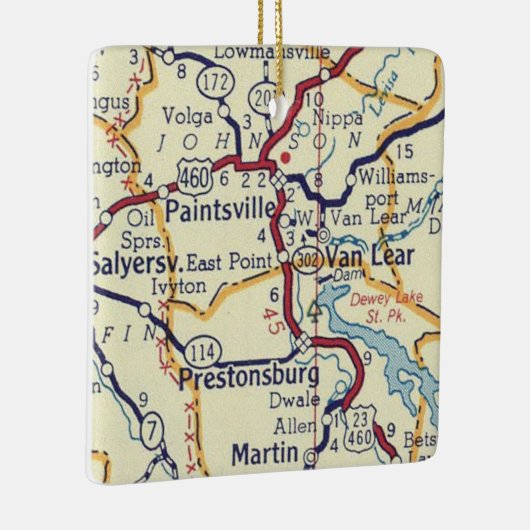 Paintsville KY  Map Keramisch Ornament (Rechts)