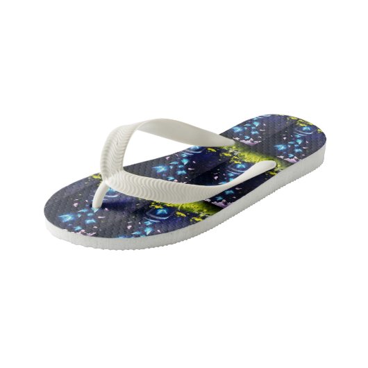 Pair of Blue Butterflies Flip Flops (Schuin)